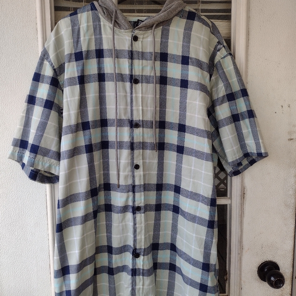 Fly Society Short Sleeve Shirt Hoodie PLAID Button Down Men's Size 2XL - Picture 1 of 9